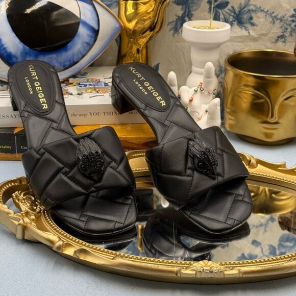 🆕 KURT GEIGER LONDON 🧿 NWOB Black Kensington Quilted Block Heel Sandal, Sz37 7 - Picture 4 of 15